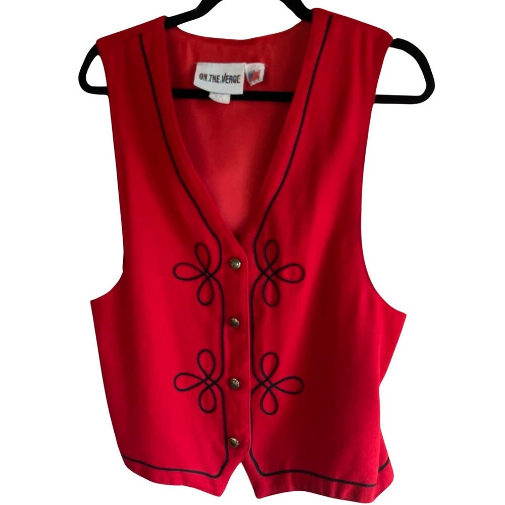 Vintage On the Verge Red Black Embellished USA Vest Costume